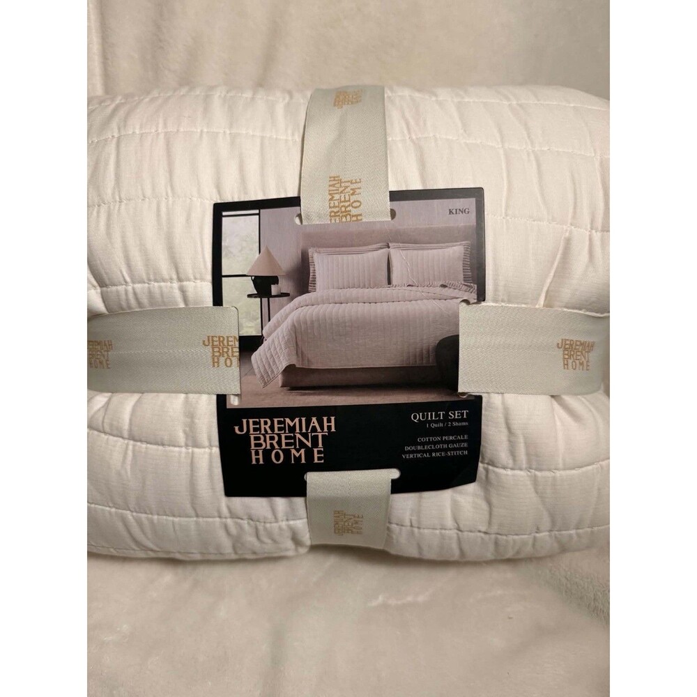Jeremiah Brent King Channel Rice Stitch Gauze Quilt Set Cream